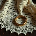 Тончайший ажурный оренбургский пуховый платок-паутинка конца XIX века, протянутый через кольцо.