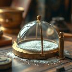 Старинный латунный песочный квадрант с кварцевым песком на столе