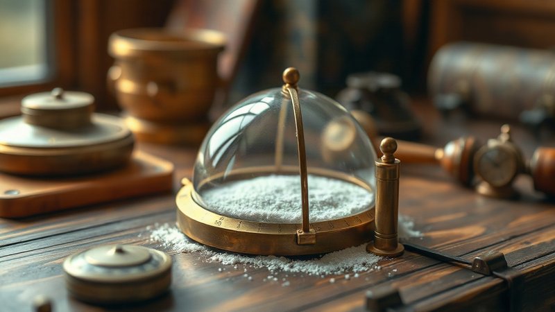 Старинный латунный песочный квадрант с кварцевым песком на столе