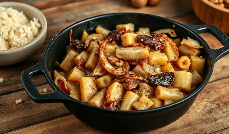 Деревенская тушеная квашеная капуста со шкварками: традиции вкуса