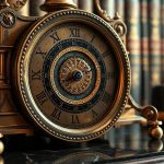 Старинные каминные часы с лунным календарем и зодиакальным циферблатом